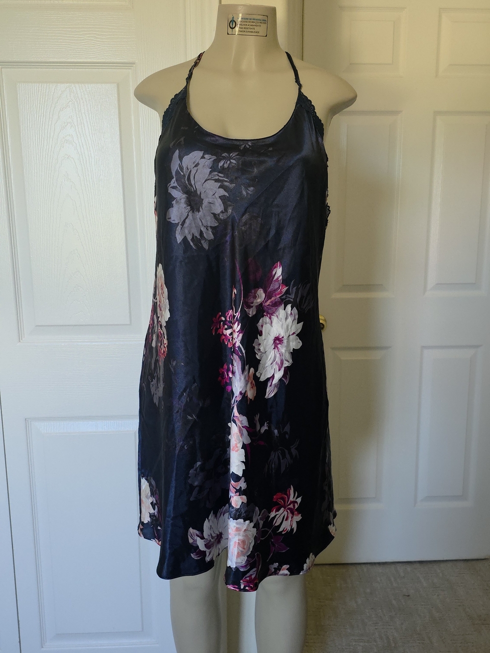 Lilac + London Navy Floral Satin Slip Dress